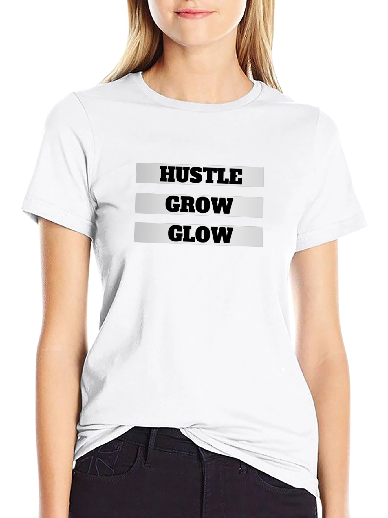 Hustle Grow Glow Black Graphic T-Shirt