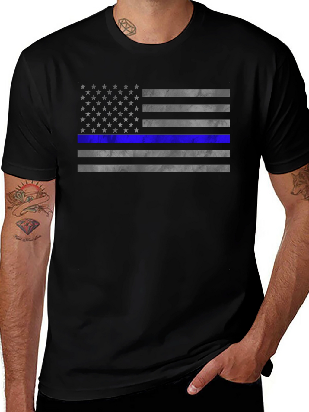 Thin Blue Line American Flag T-Shirt