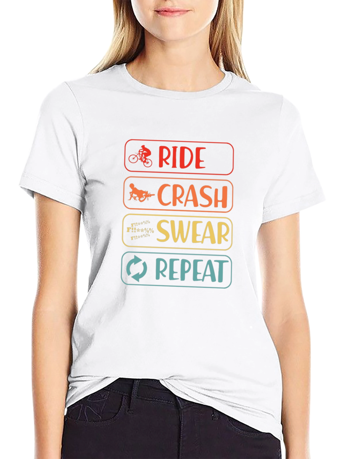 Ride Crash Swear Repeat T-Shirt - Mountain Bike Humor Tee