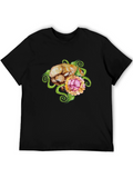 Floral Puppy T-Shirt - Black Cotton Blend