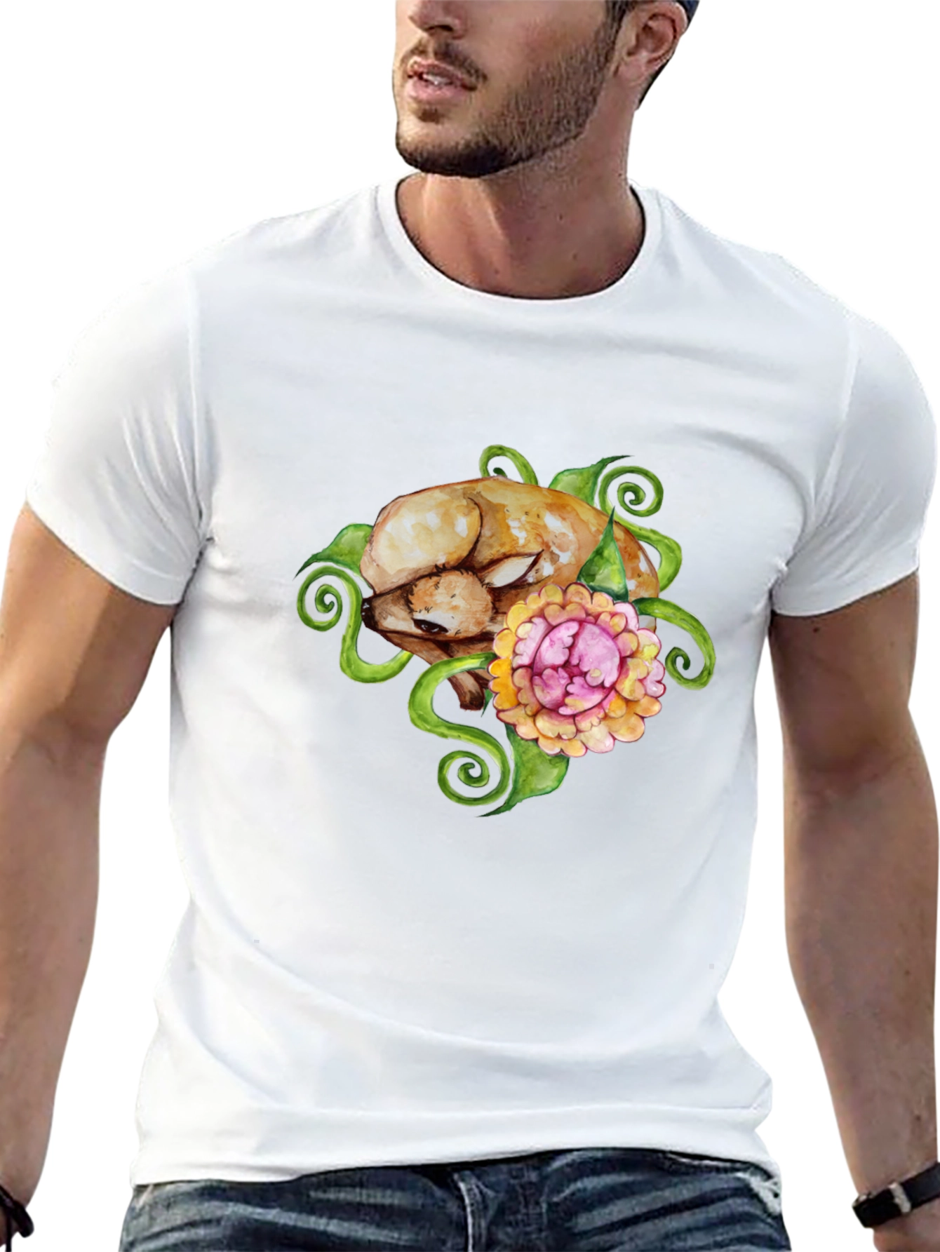 Floral Puppy T-Shirt - Black Cotton Blend