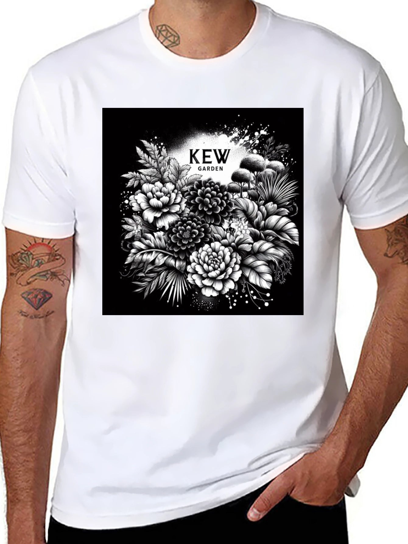 Kew Garden Floral Graphic Tee - Stylish Black T-Shirt