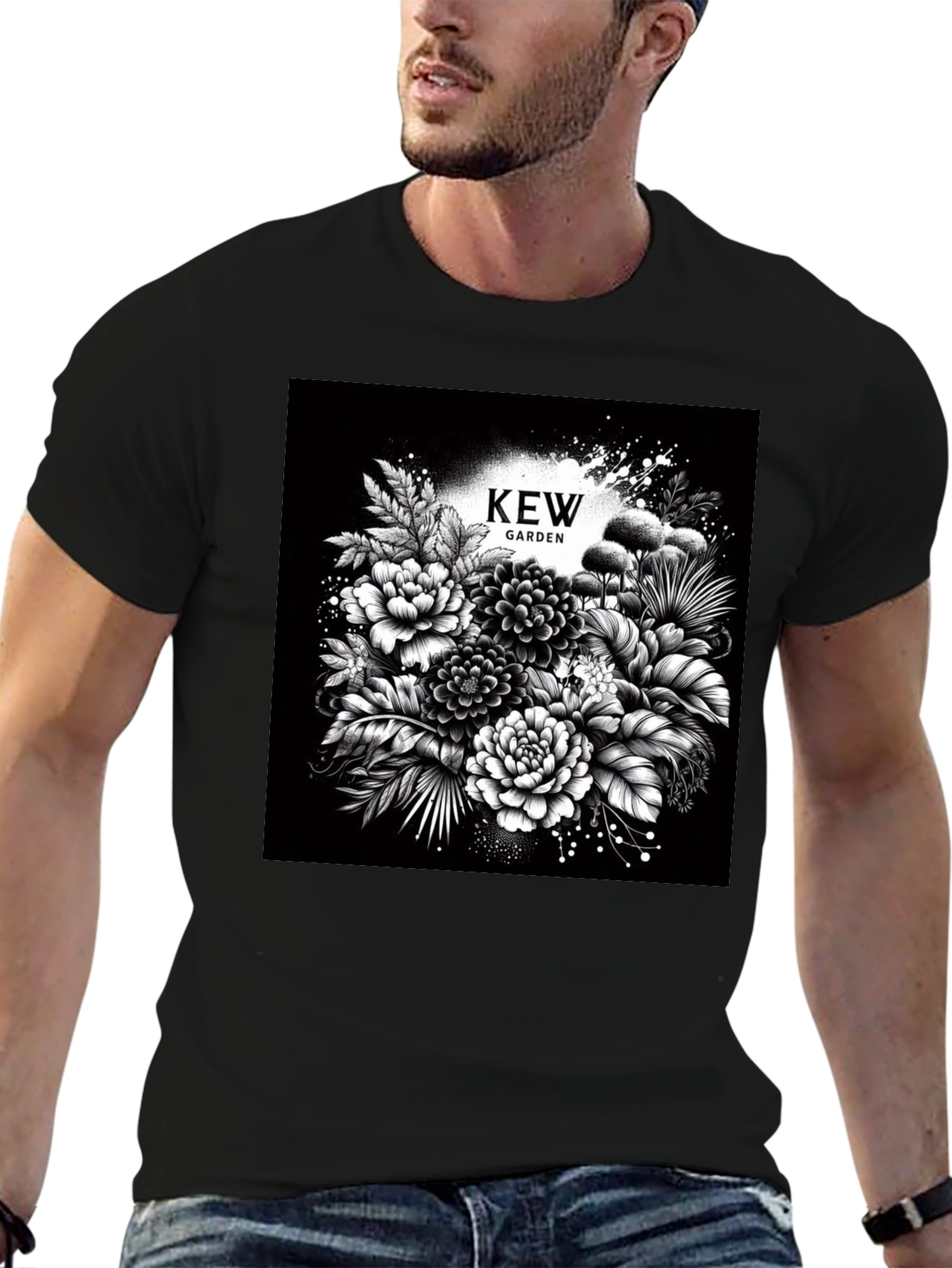 Kew Garden Floral Graphic Tee - Stylish Black T-Shirt