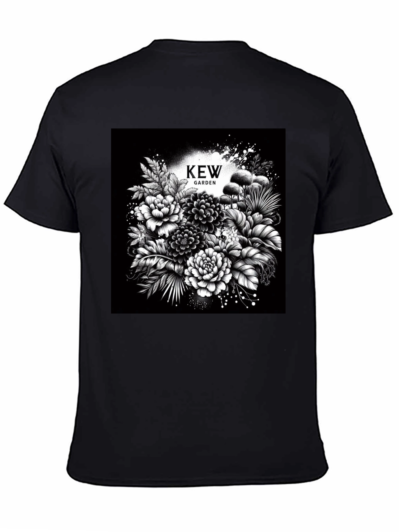 Kew Garden Floral Graphic Tee - Stylish Black T-Shirt
