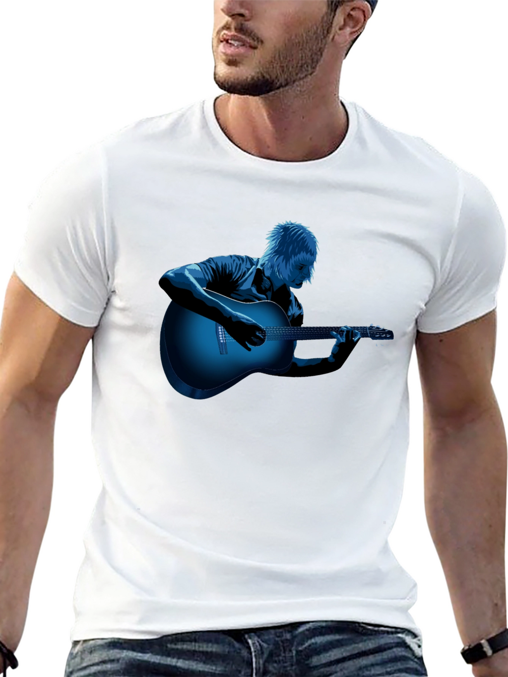 Cool Guitar Player Graphic Tee - Black