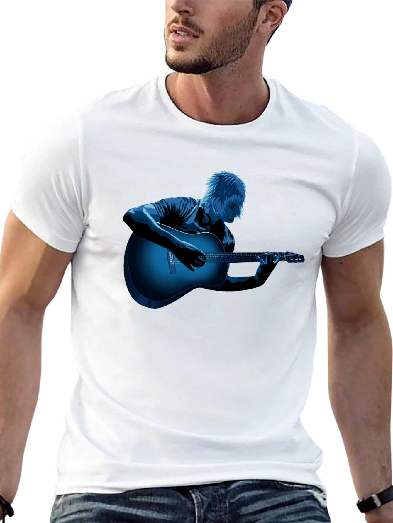 Cool Guitar Player Graphic Tee - Black