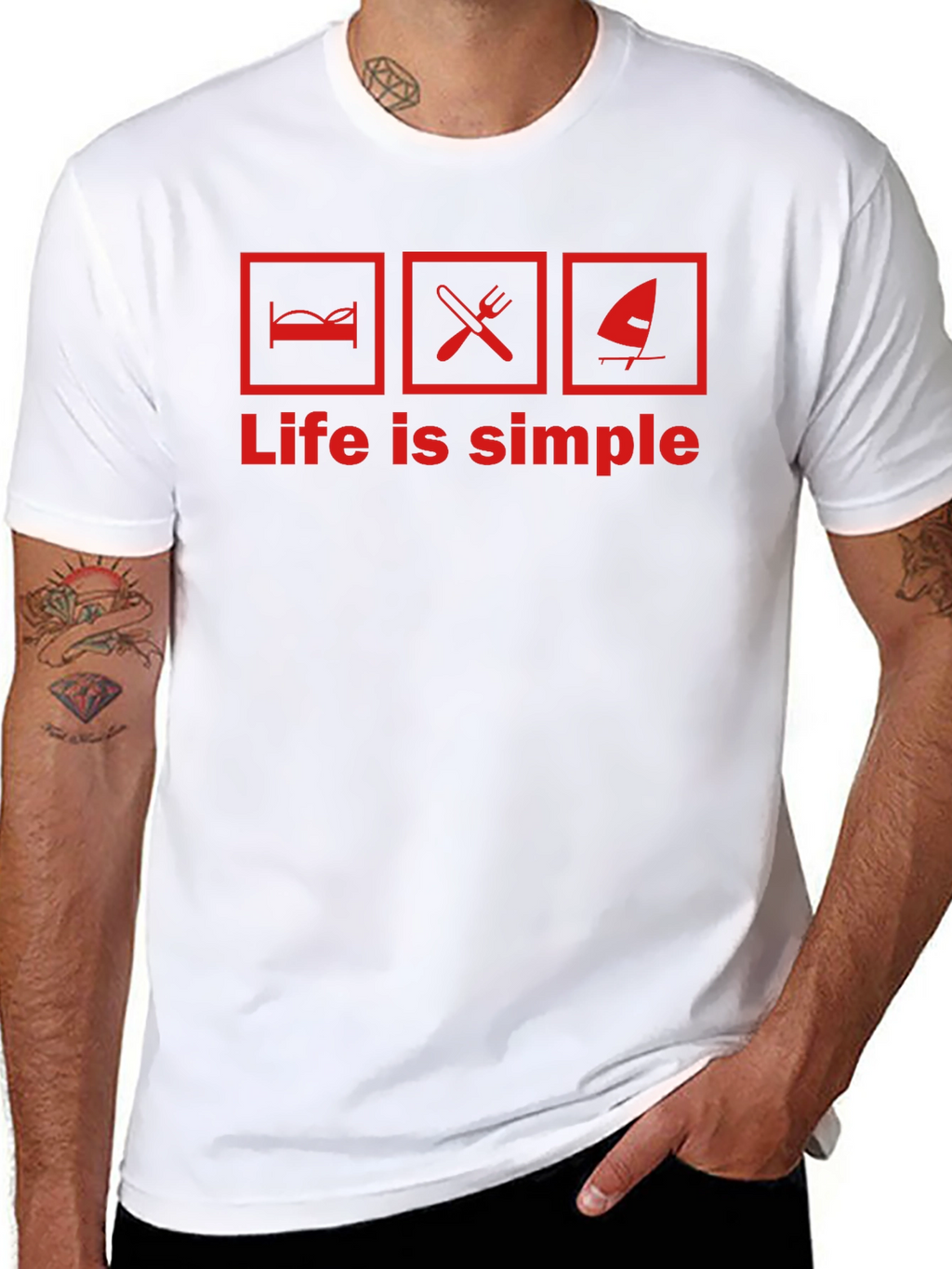 Life is Simple Graphic T-Shirt - Bed Food Windsurfing