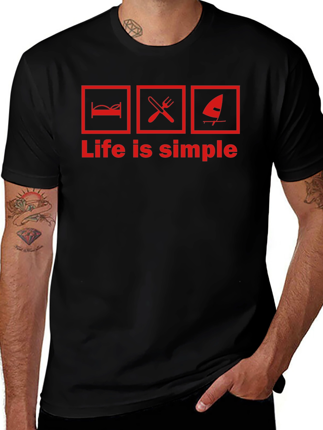 Life is Simple Graphic T-Shirt - Bed Food Windsurfing