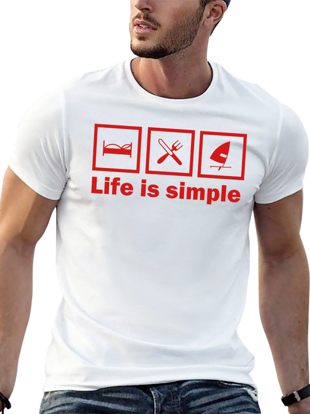 Life is Simple Graphic T-Shirt - Bed Food Windsurfing