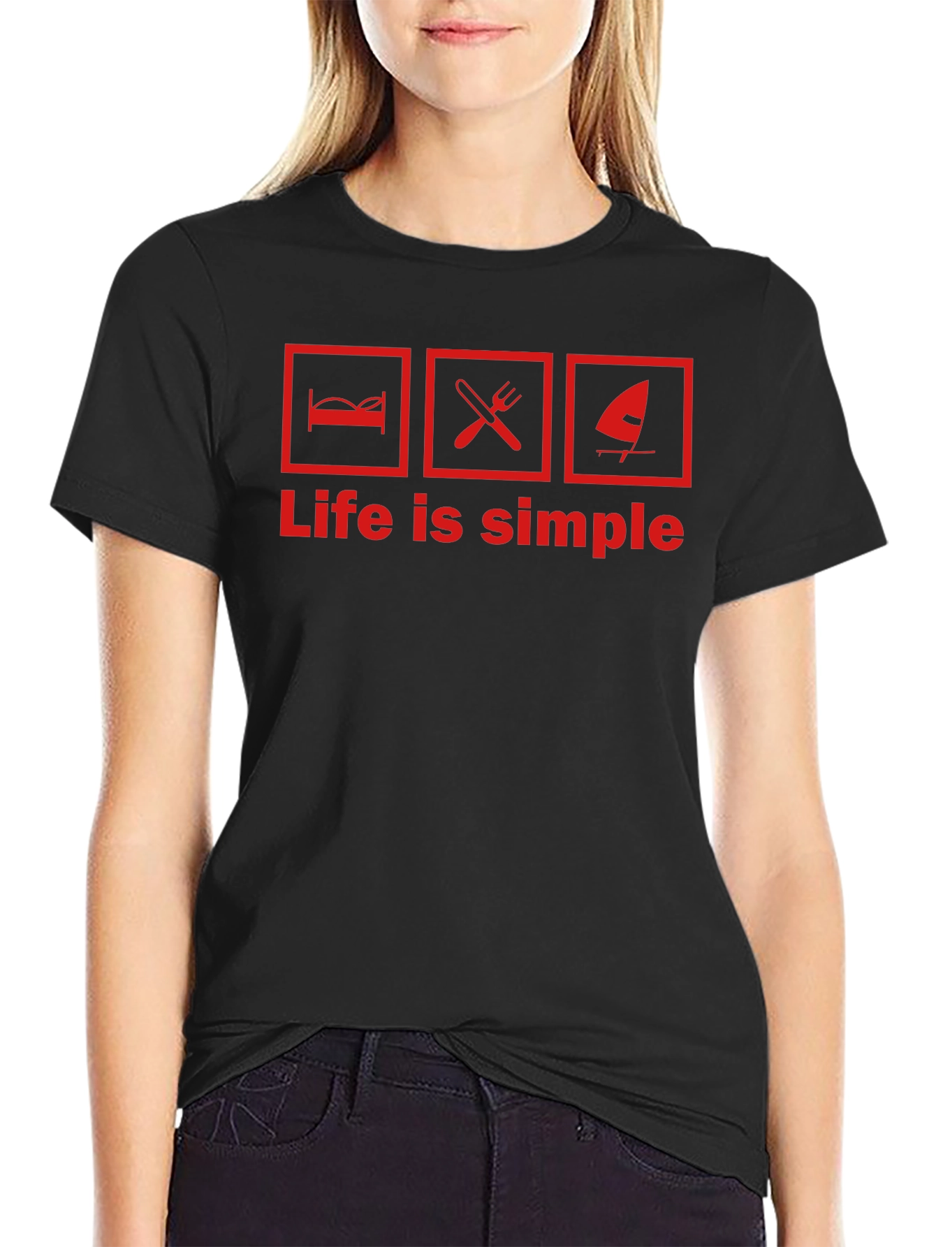 Life is Simple Graphic T-Shirt - Bed Food Windsurfing