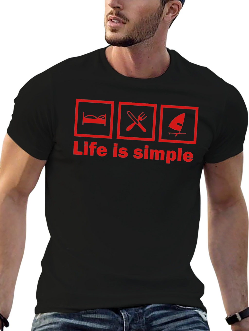 Life is Simple Graphic T-Shirt - Bed Food Windsurfing