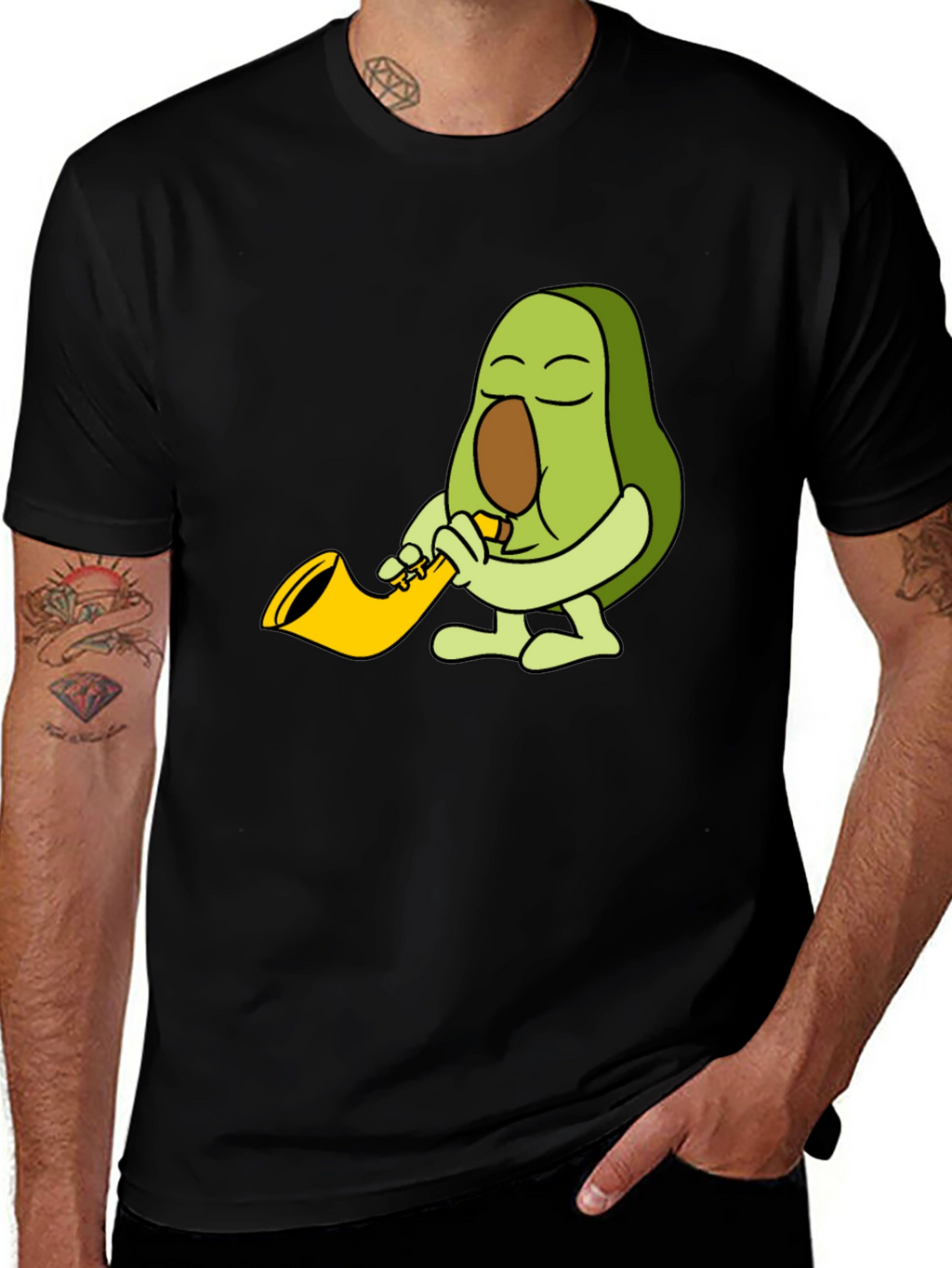Avocado Sax Player Graphic T-Shirt