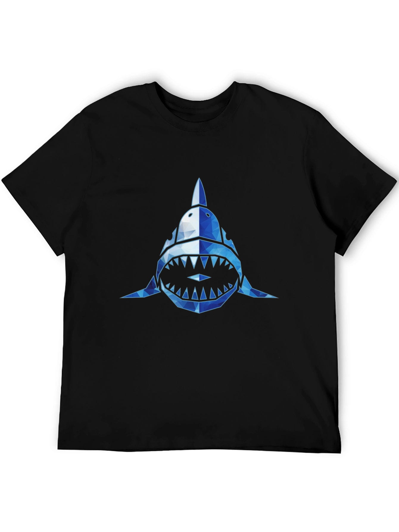 Geometric Shark Graphic Tee - Black Short Sleeve Shirt