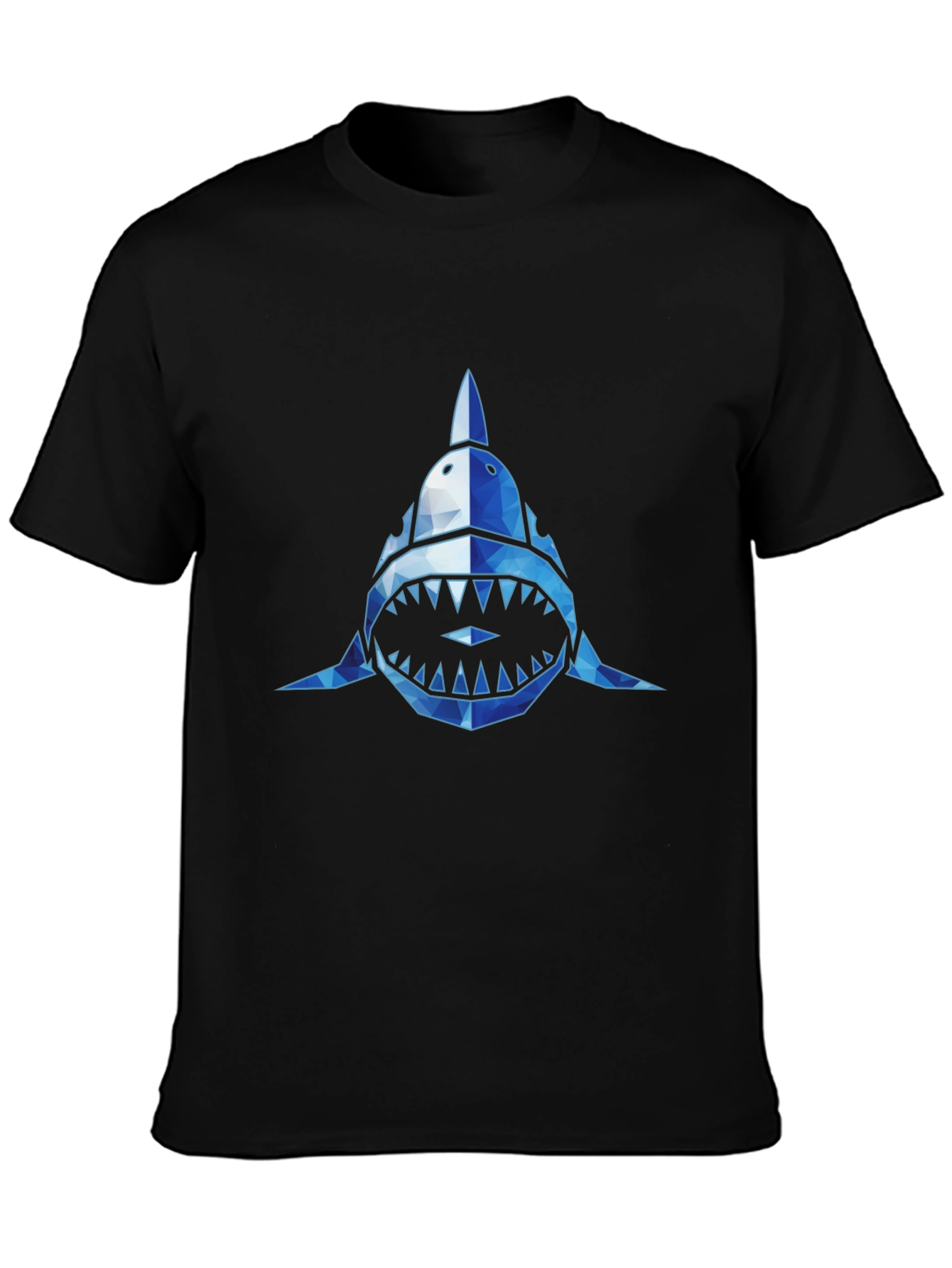 Geometric Shark Graphic Tee - Black Short Sleeve Shirt