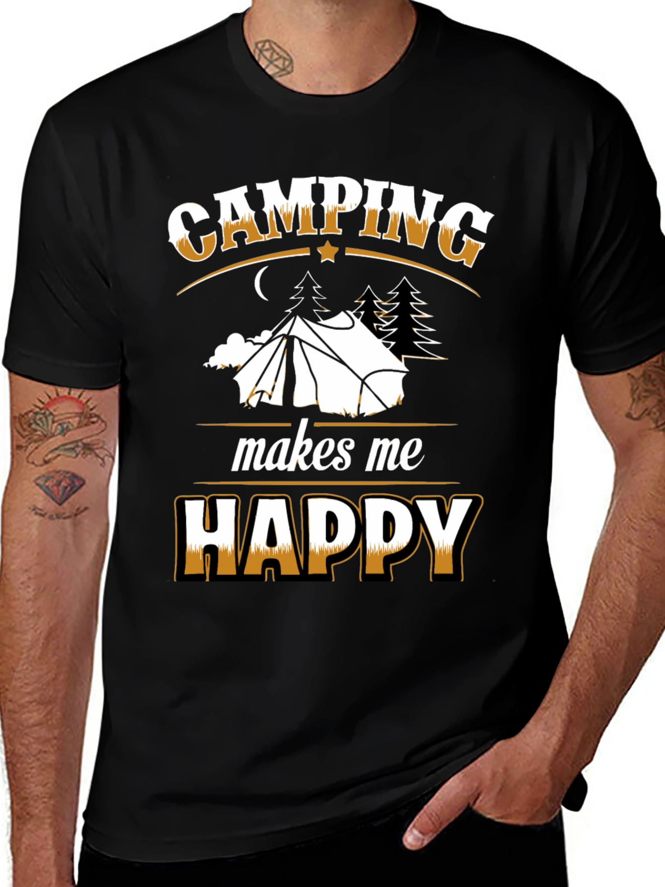 Camping Makes Me Happy Black T-Shirt