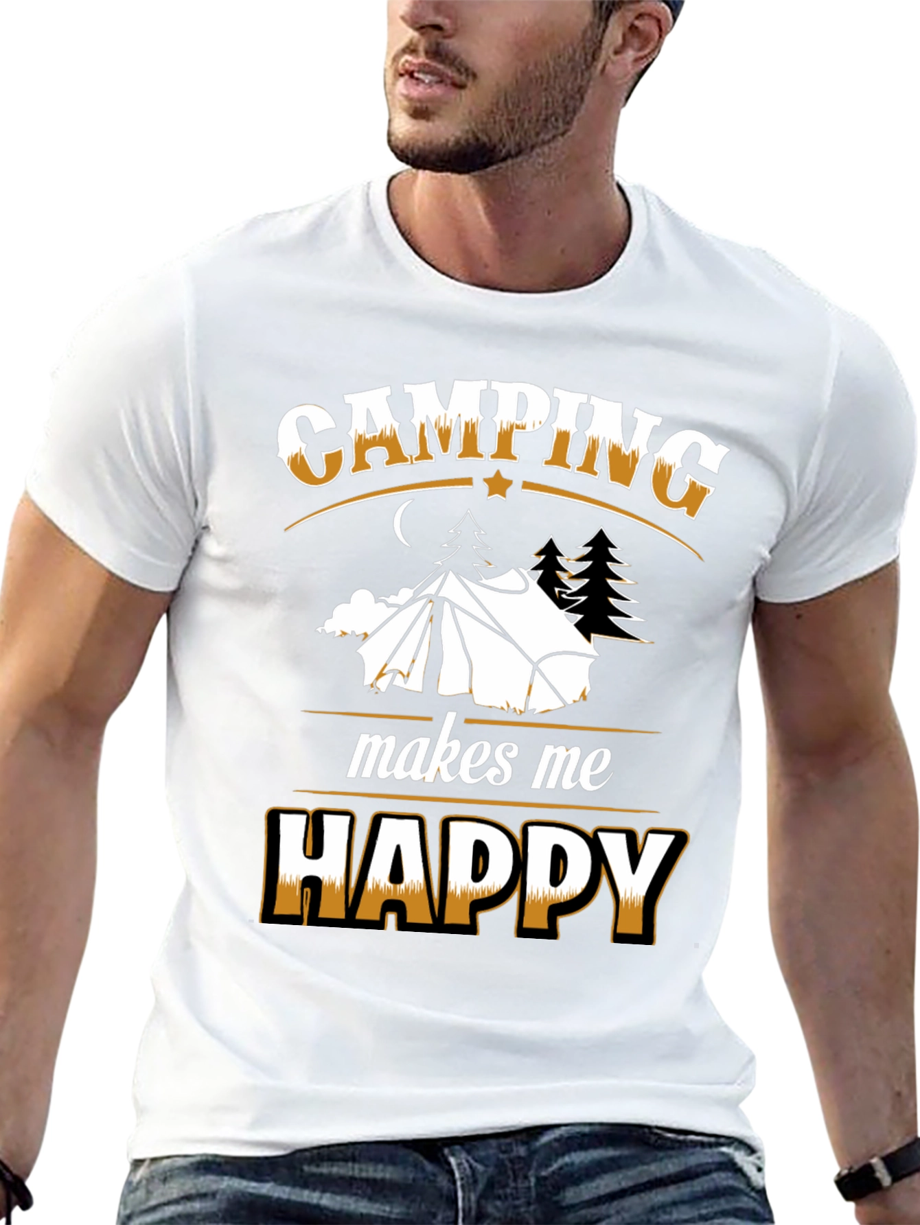 Camping Makes Me Happy Black T-Shirt