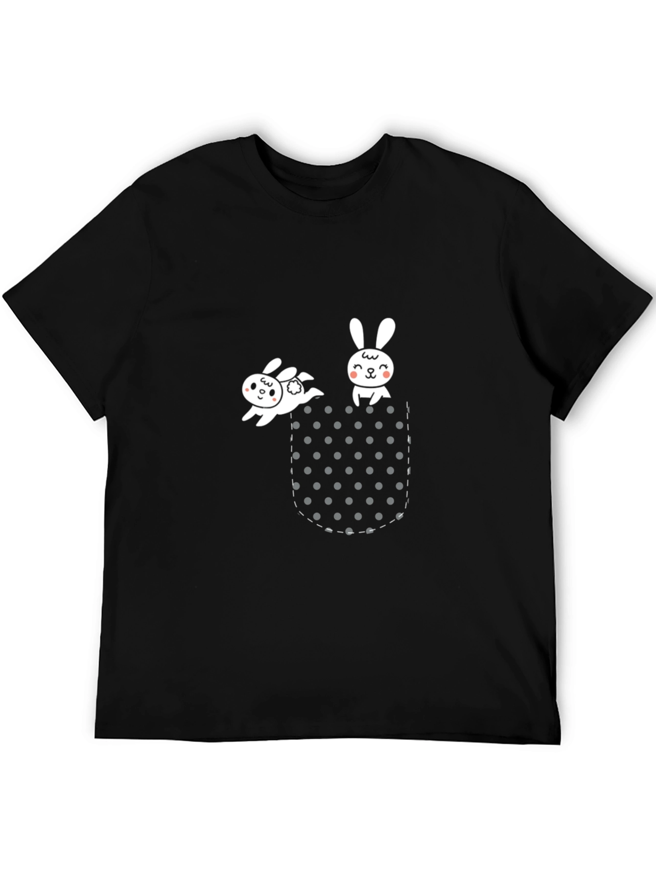 Cute Bunny Pocket Black T-Shirt