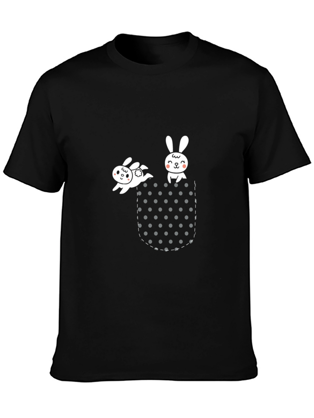 Cute Bunny Pocket Black T-Shirt