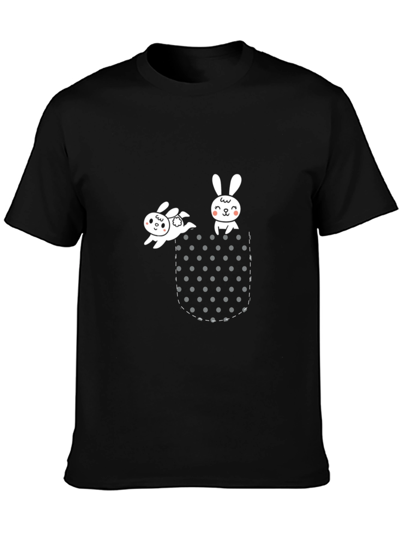 Cute Bunny Pocket Black T-Shirt