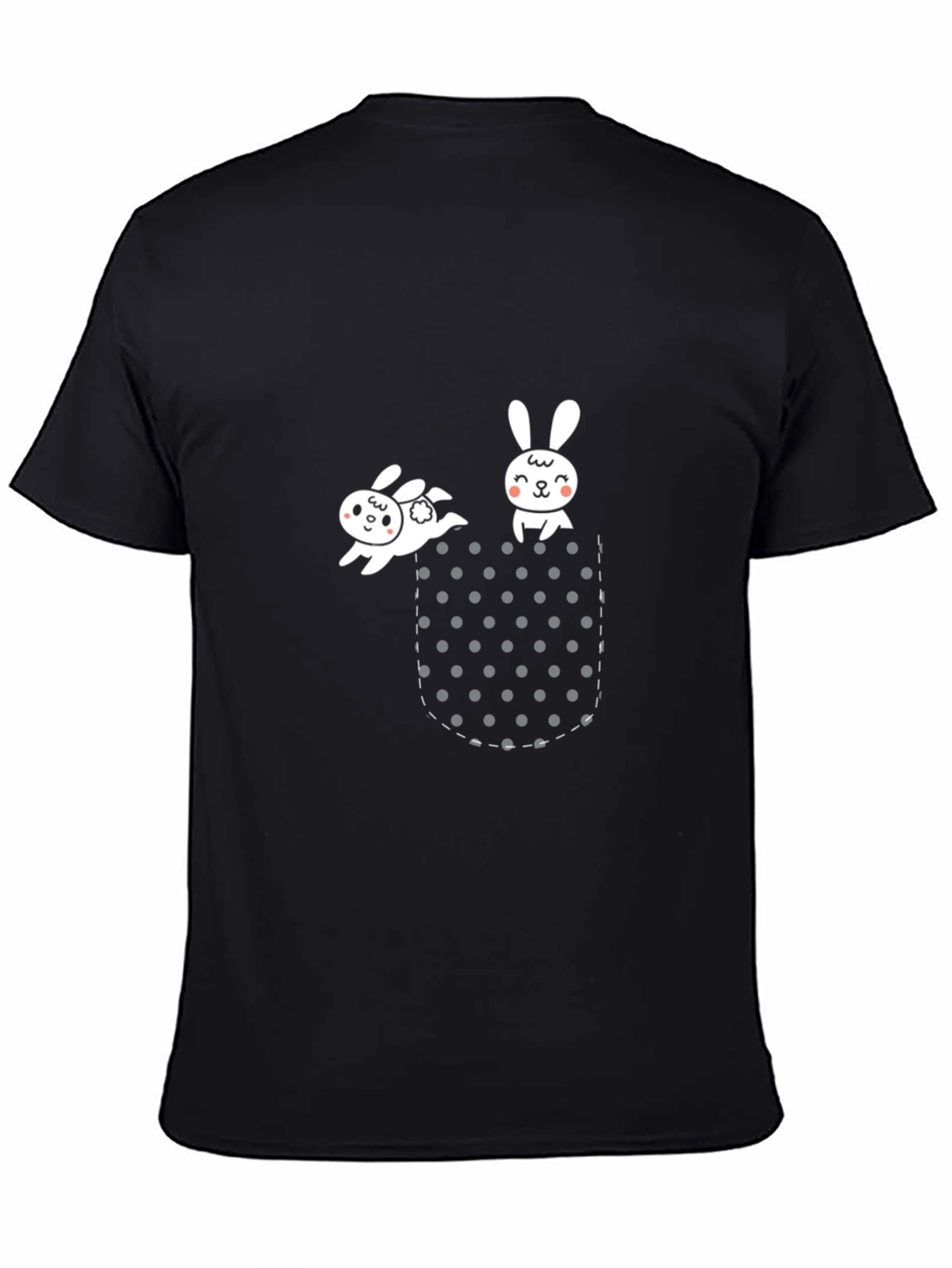 Cute Bunny Pocket Black T-Shirt