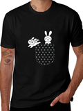 Cute Bunny Pocket Black T-Shirt