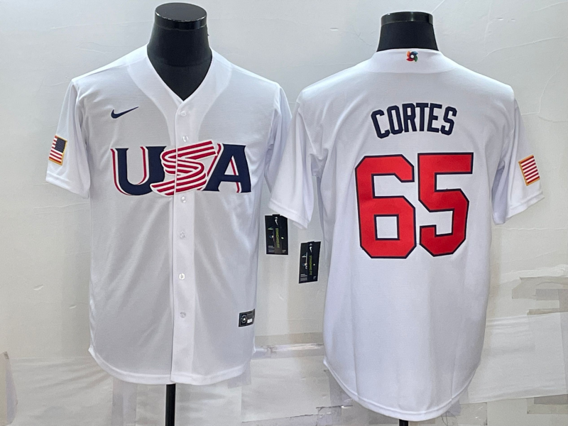 Men's 2023 World Baseball Classic #65 Nestor Cortes Jr. USA White Jerseys