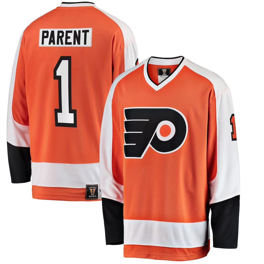 Men's Philadelphia Flyers Bernie Parent #1 Orange Player Game Jerseys
