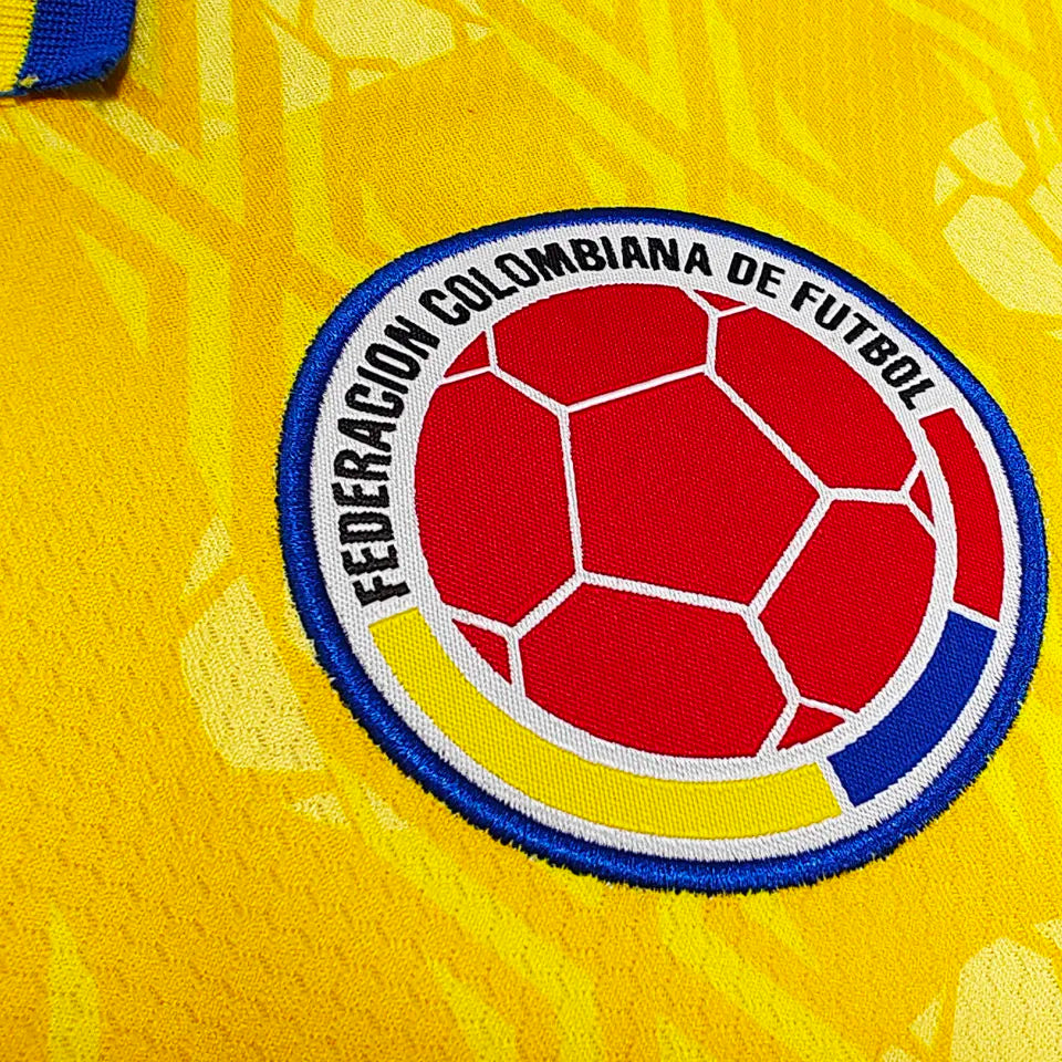 1994 Colombia Home Yellow Retro Long Sleeve Soccer Jersey Detail 2
