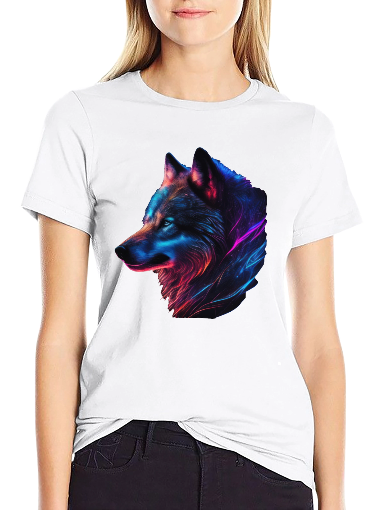 Neon Wolf Graphic Black T-Shirt