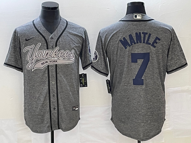 Men's New York Yankees Mickey Mantle #7 Gray Game Jerseys Joint Edition