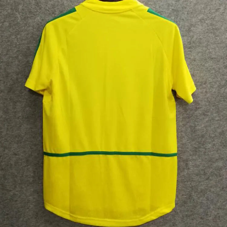 2002 Brazil Home Yellow Retro Soccer Jersey Back