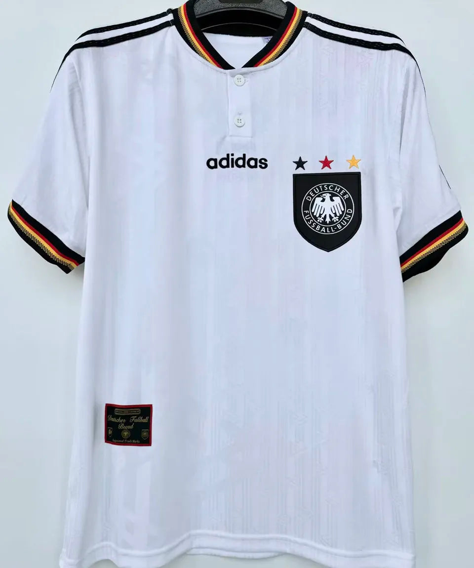 1996 Germany Home White Retro Soccer Jersey Front