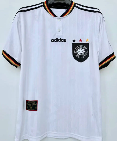 1996 Germany Home White Retro Soccer Jersey Front