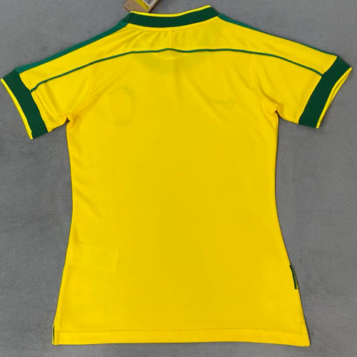 1998 Brazil Home Yellow Retro Women Soccer Jersey 女 Back
