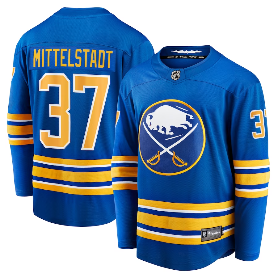 Men's Buffalo Sabres Casey Mittelstadt #37 Royal Replica Player Jerseys