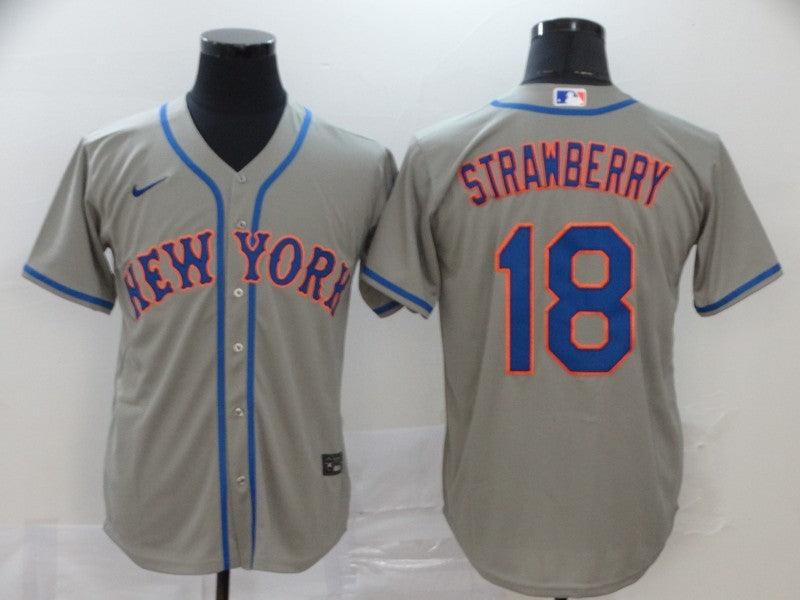 Men's New York Mets Darryl Strawberry #18 Gray Replica Baseball Jerseys