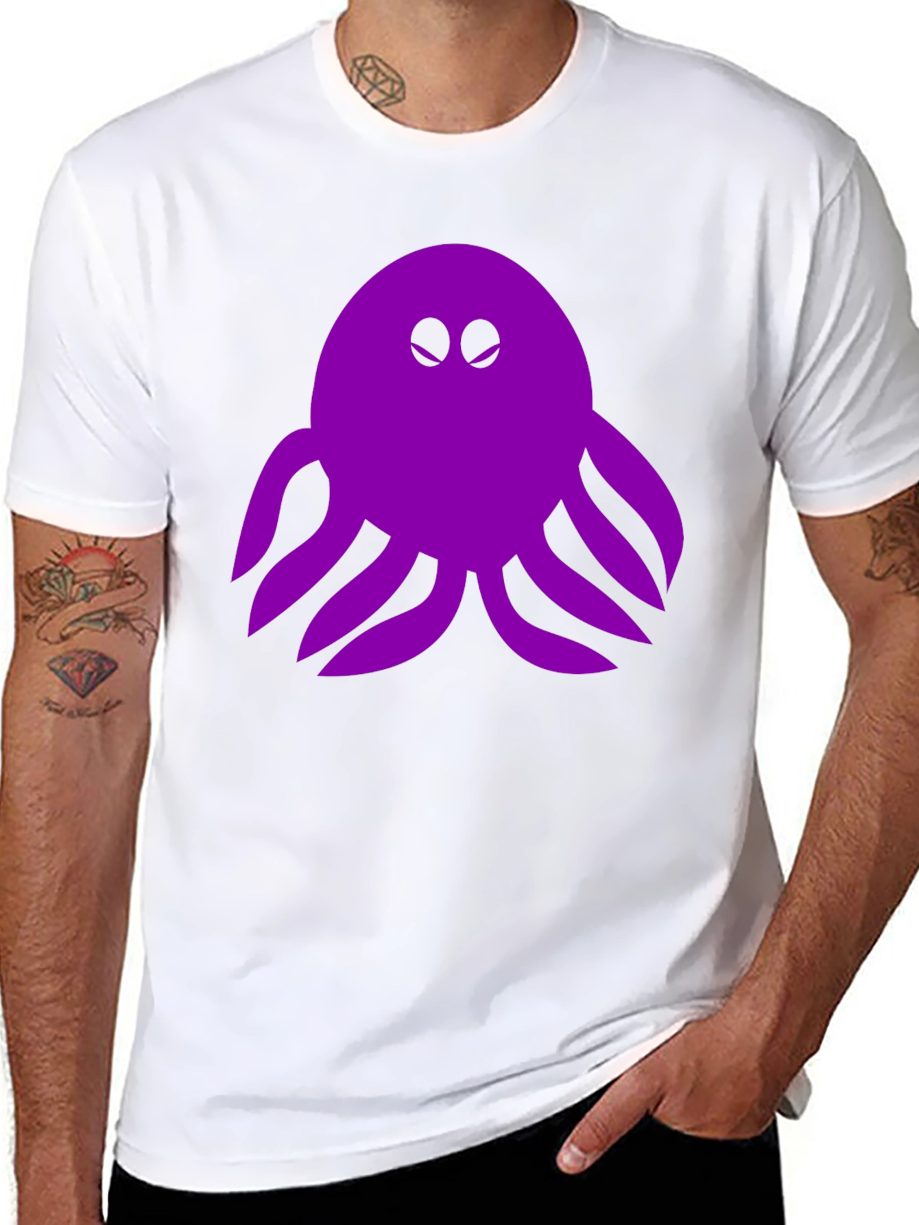 Purple Octopus Graphic Tee - Black Cotton Shirt
