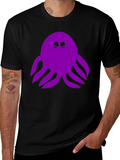 Purple Octopus Graphic Tee - Black Cotton Shirt