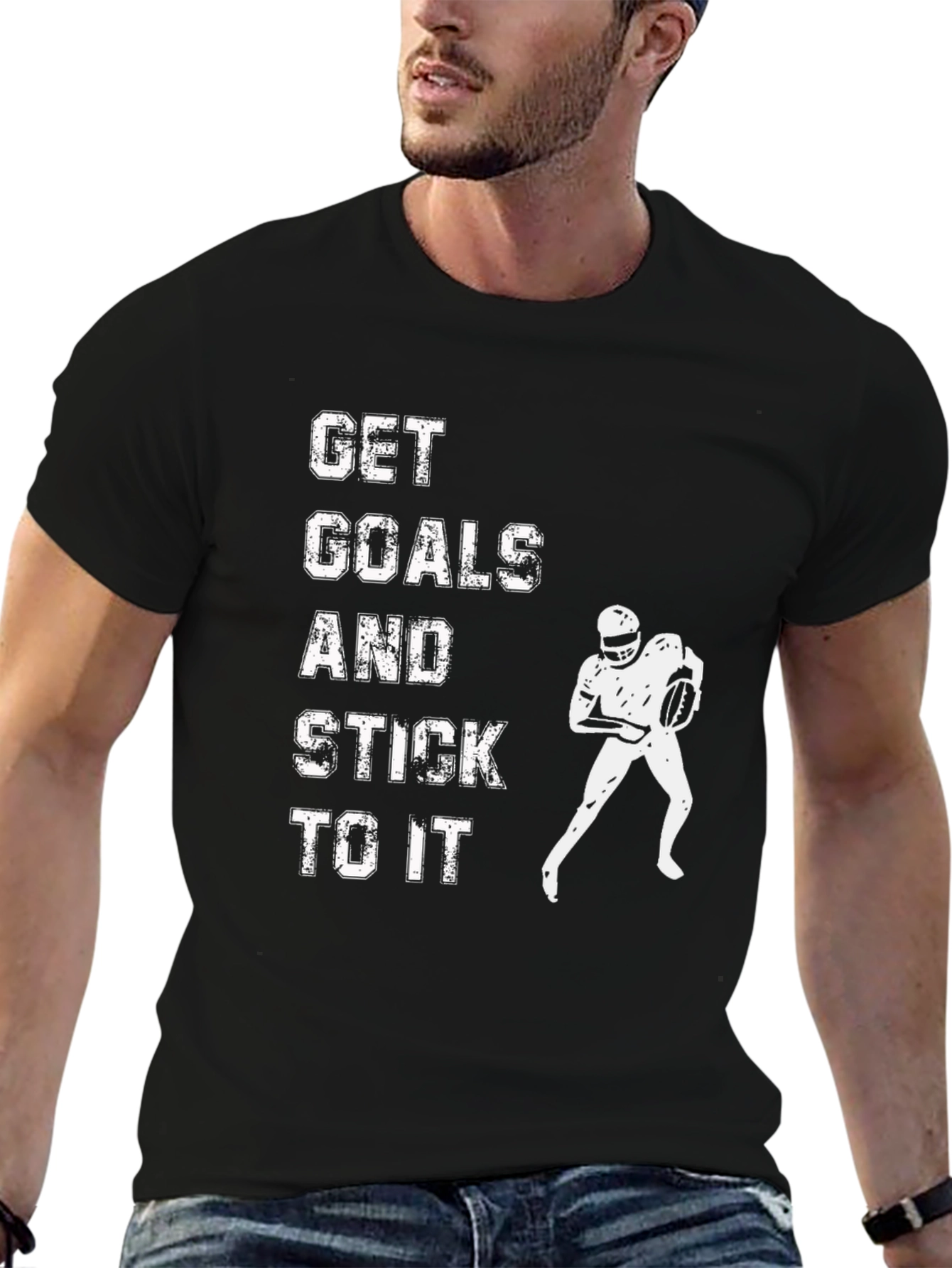 Motivational Football T-Shirt: Get Goals & Stick to It