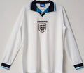 1996 England Home White Retro Long Sleeve Soccer Jersey Front