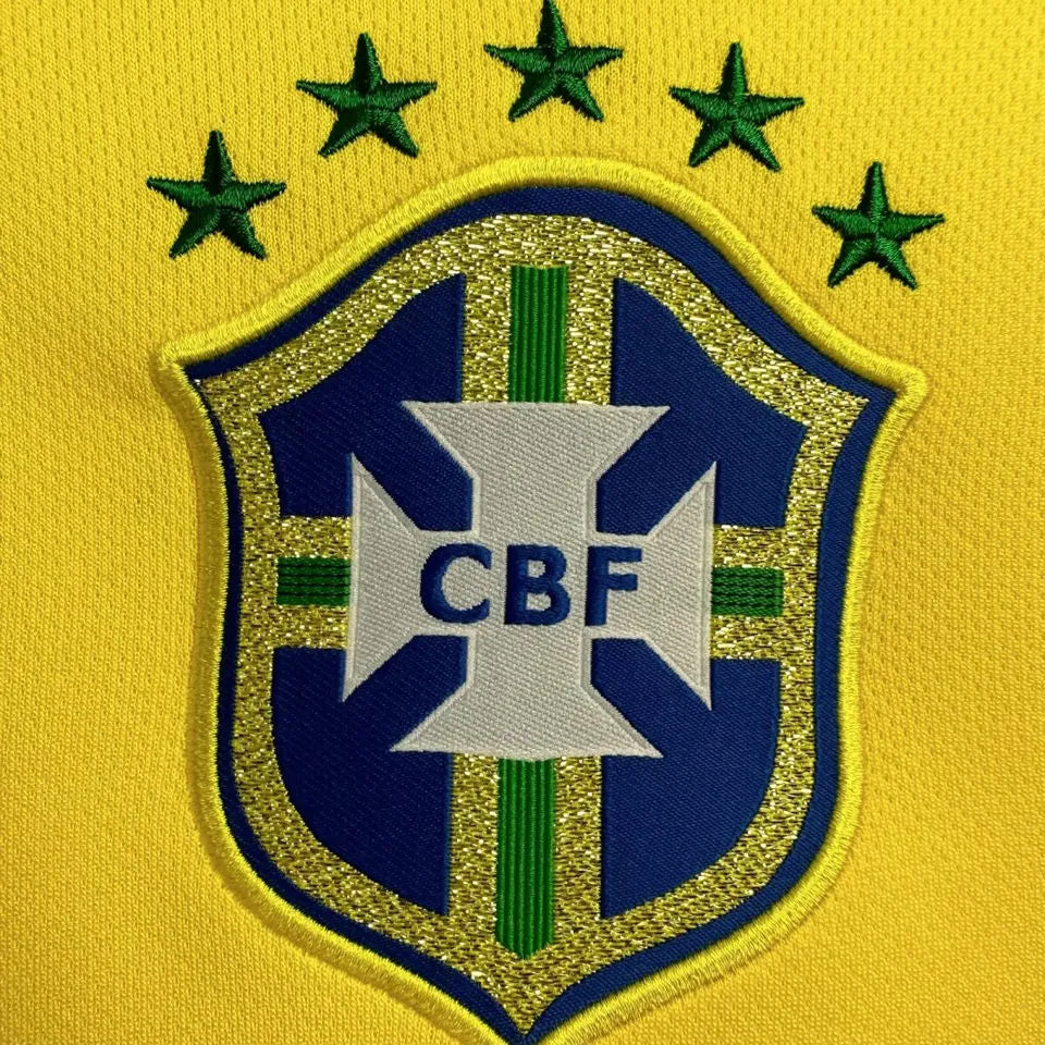 2014 Brazil Home Yellow Retro Soccer Jersey Detail 4