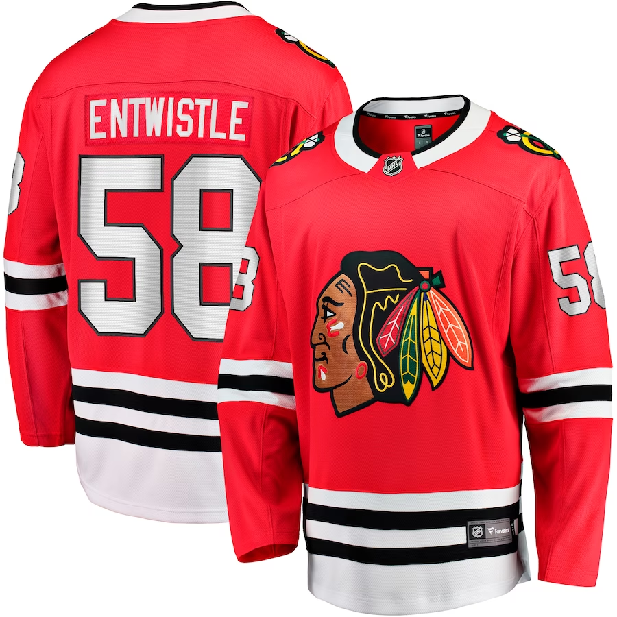 Men's Chicago Blackhawks MacKenzie Entwistle #58 Red Home Breakaway Player Jerseys