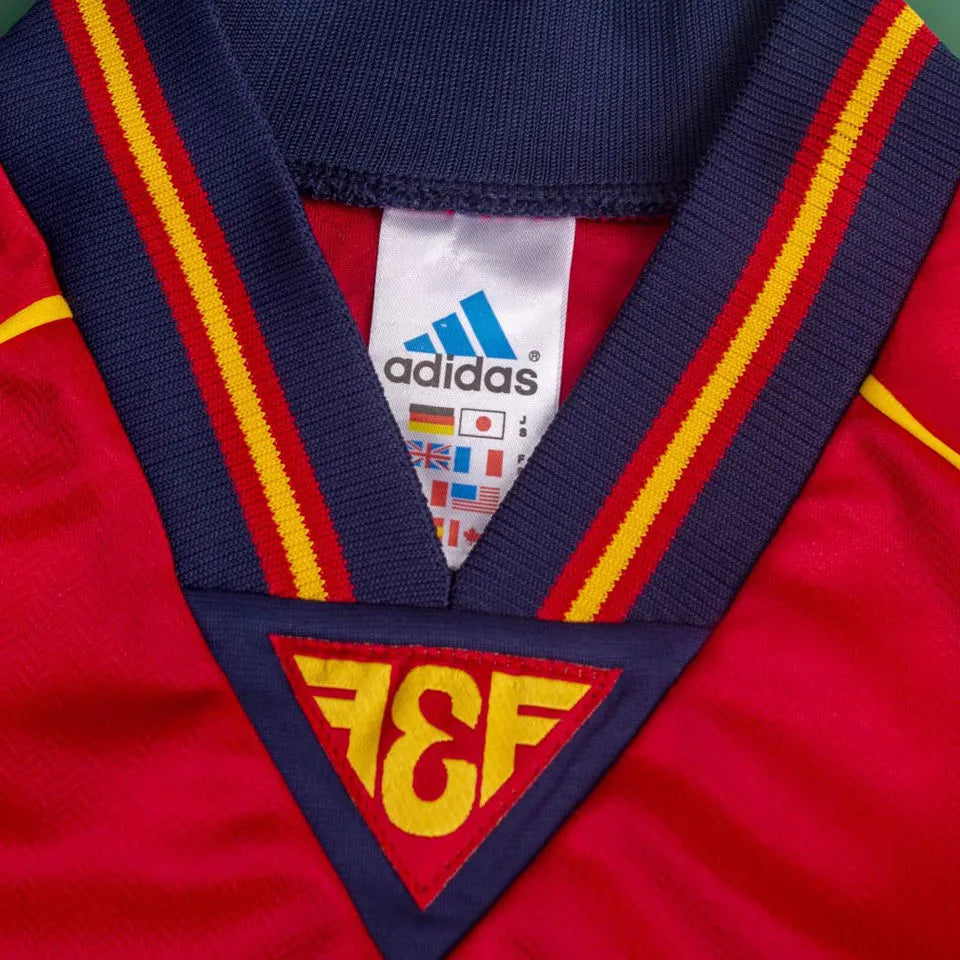 1998 Spain Home Red Retro Soccer Jersey Detail 2