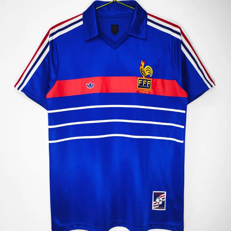1984 France Home Blue Retro Soccer Jersey Front