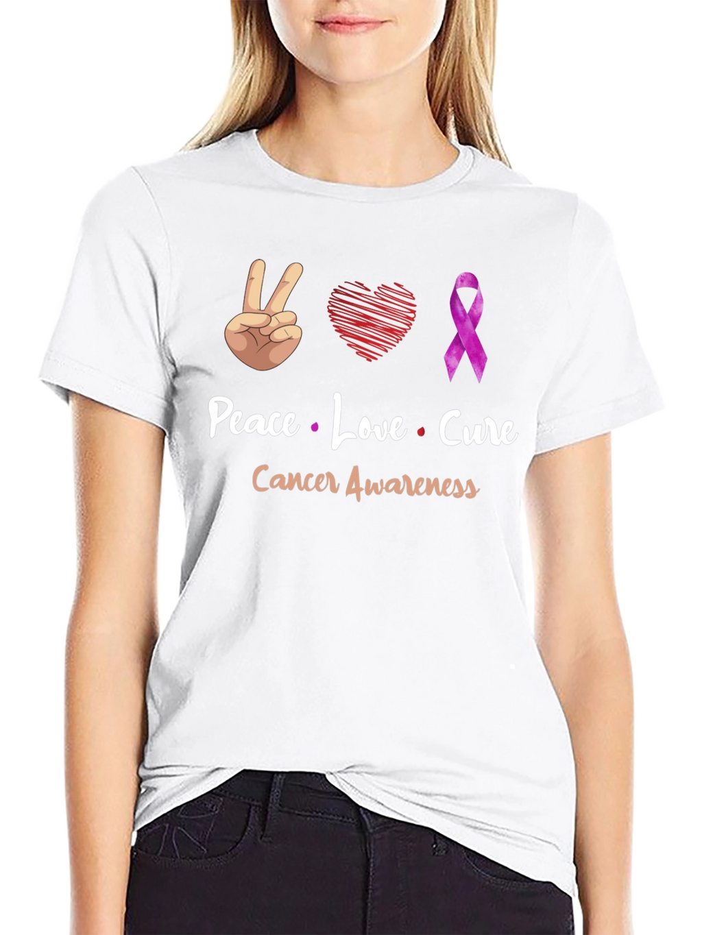 Peace Love Cure Cancer Awareness T-Shirt