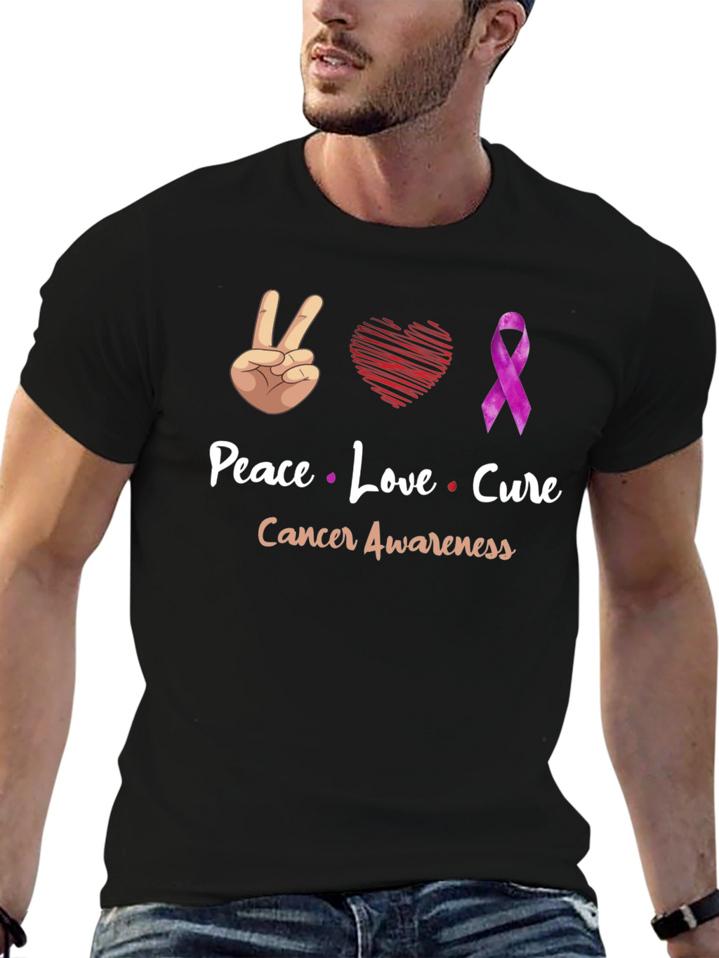 Peace Love Cure Cancer Awareness T-Shirt