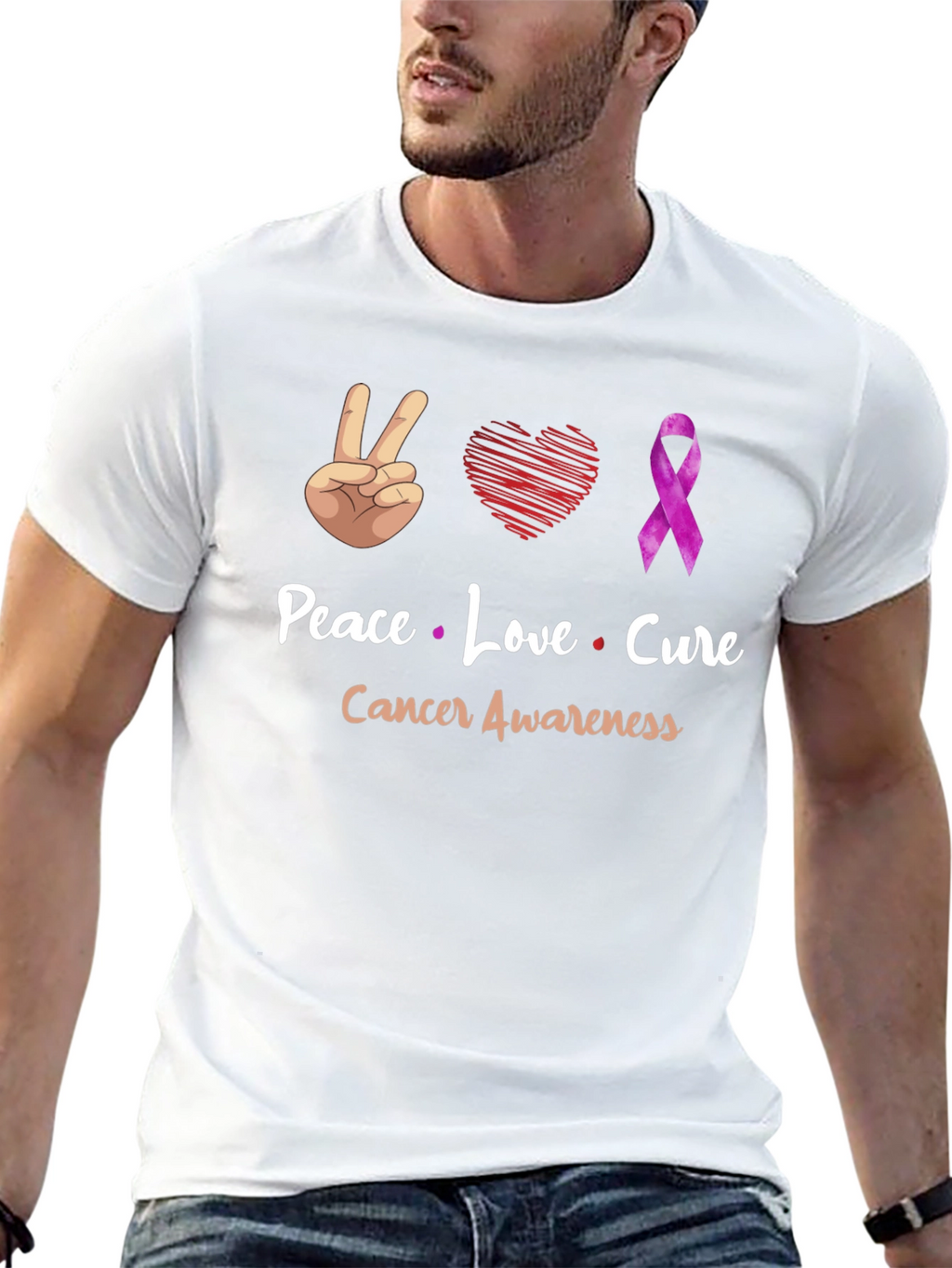 Peace Love Cure Cancer Awareness T-Shirt
