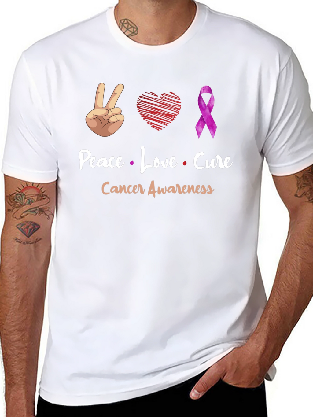 Peace Love Cure Cancer Awareness T-Shirt