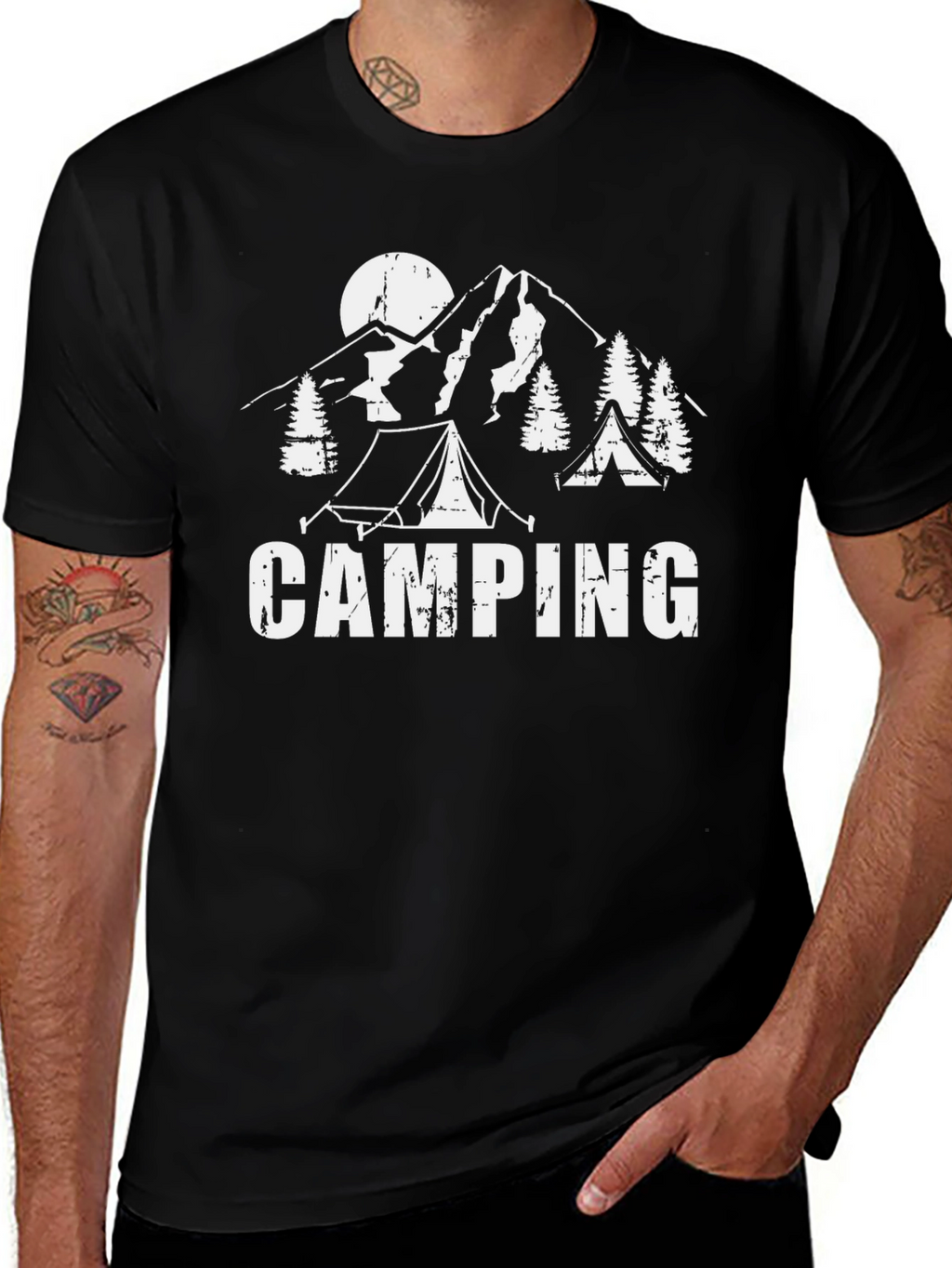Camping Graphic Print Black T-Shirt