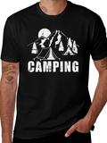 Camping Graphic Print Black T-Shirt